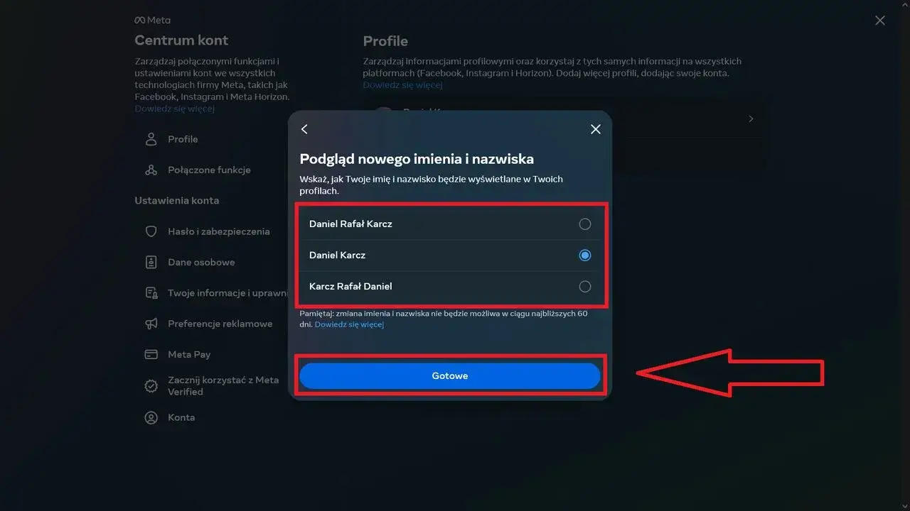 Facebook desktop zmiana imienia ustawienia