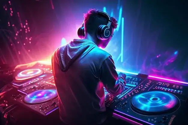 DJ miksujący muzykę elektroniczną na imprezie