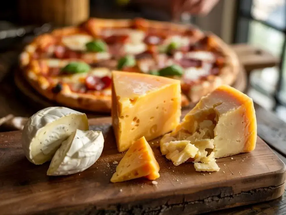 różne rodzaje sera do pizzy na desce