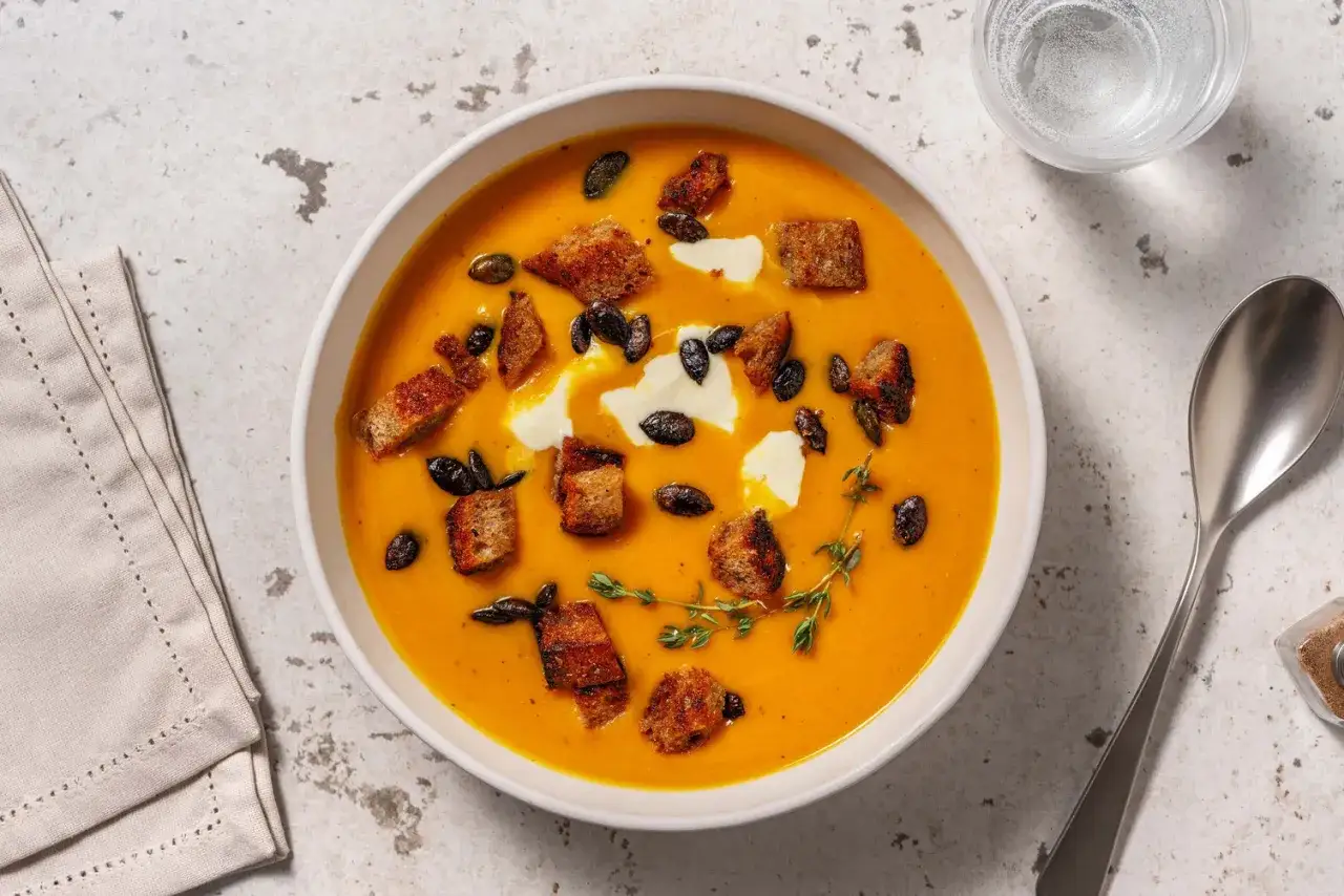 Ingrédients soupe potimarron et ustensiles cuisine