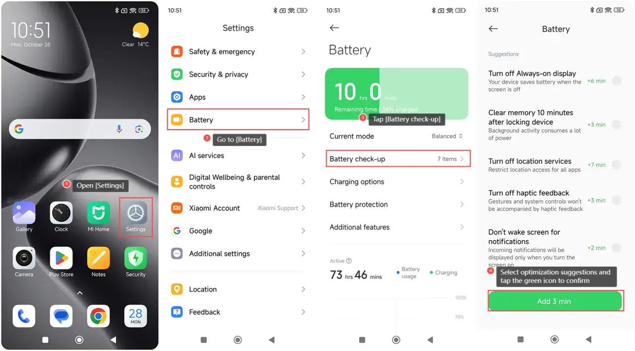 android ustawienia bateria zużycie