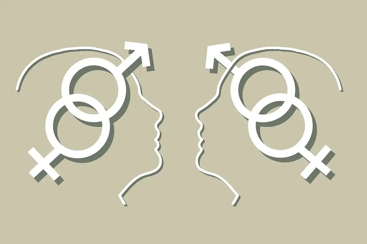 Dwie sylwetki twarzy zwrócone ku sobie, symbolizujące co to znaczy hetero.