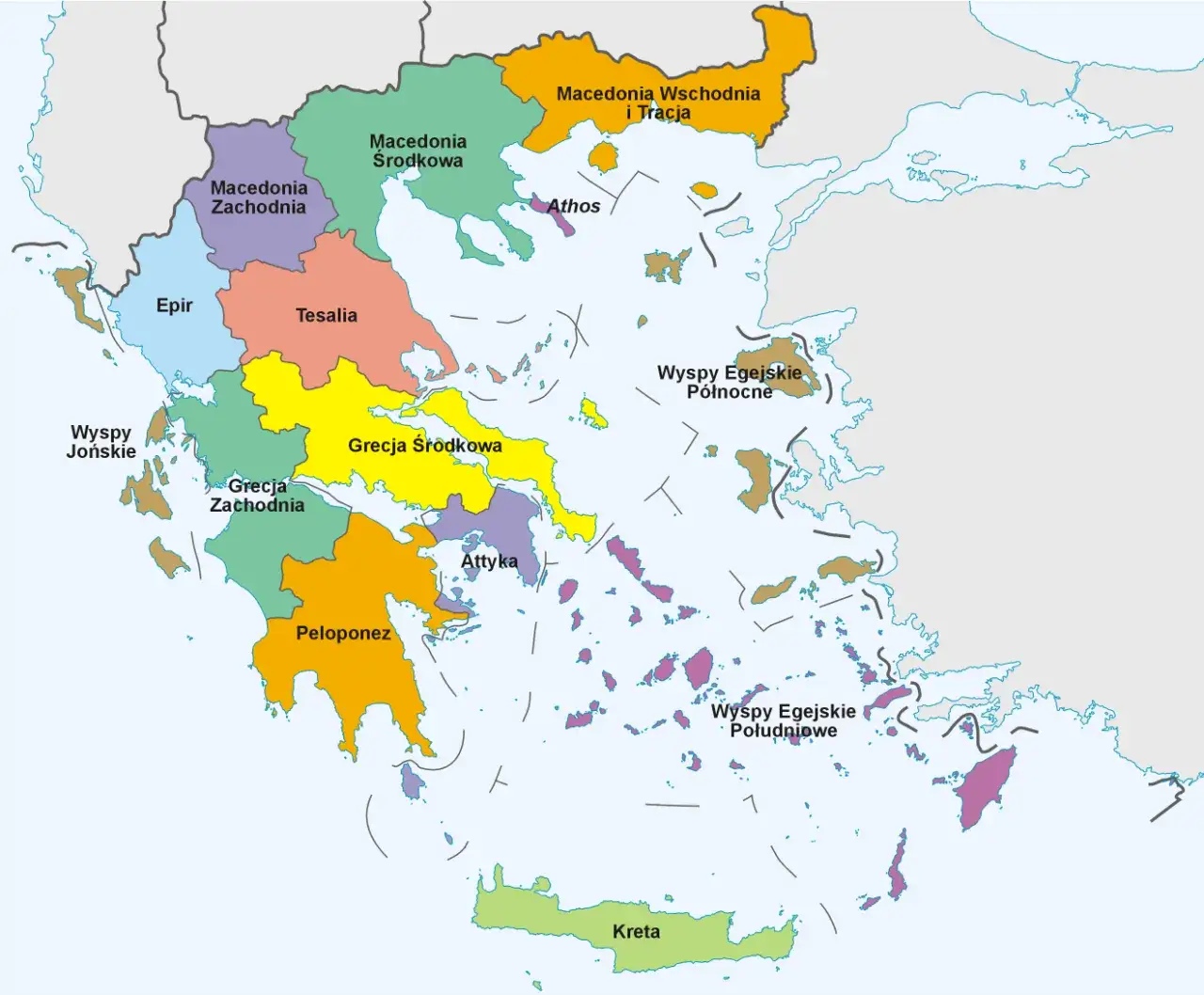 Mapa Grecji popularne regiony