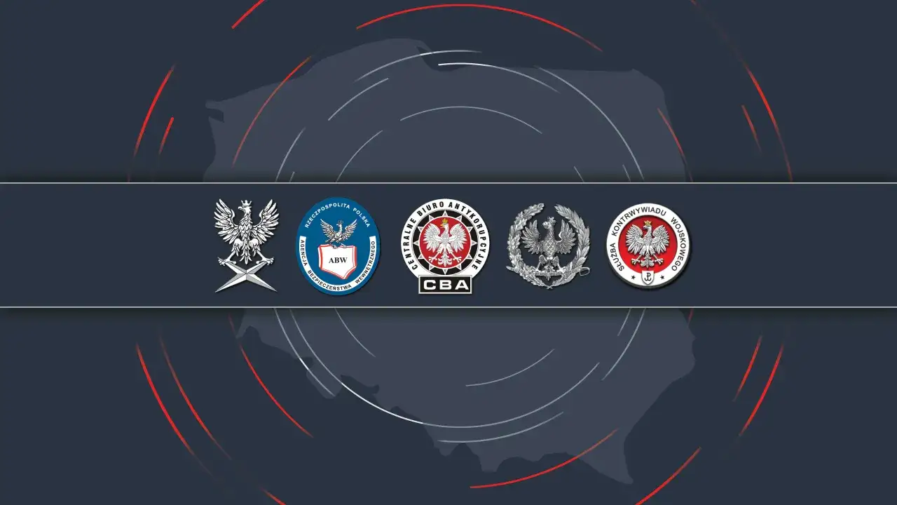 Emblematy polskich służb specjalnych ABW AW SKW SWW na jednym zdjęciu
