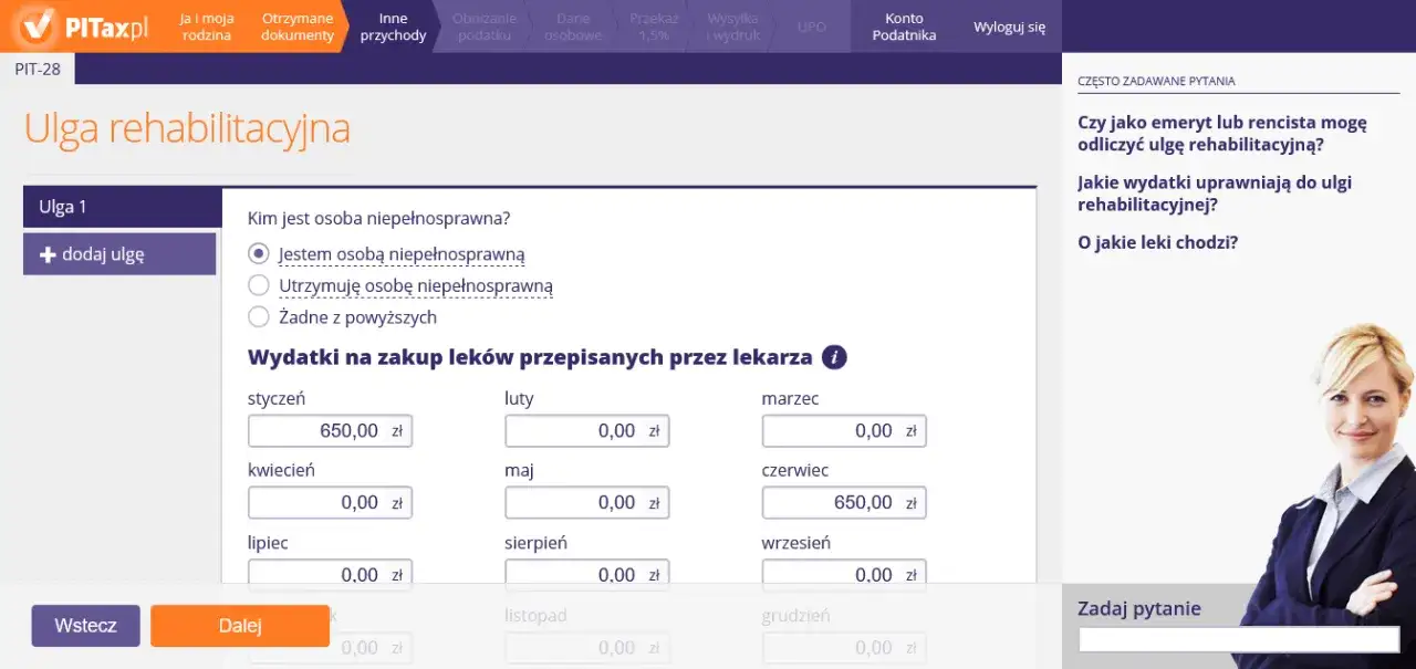PIT/O sekcja wydatki rehabilitacyjne