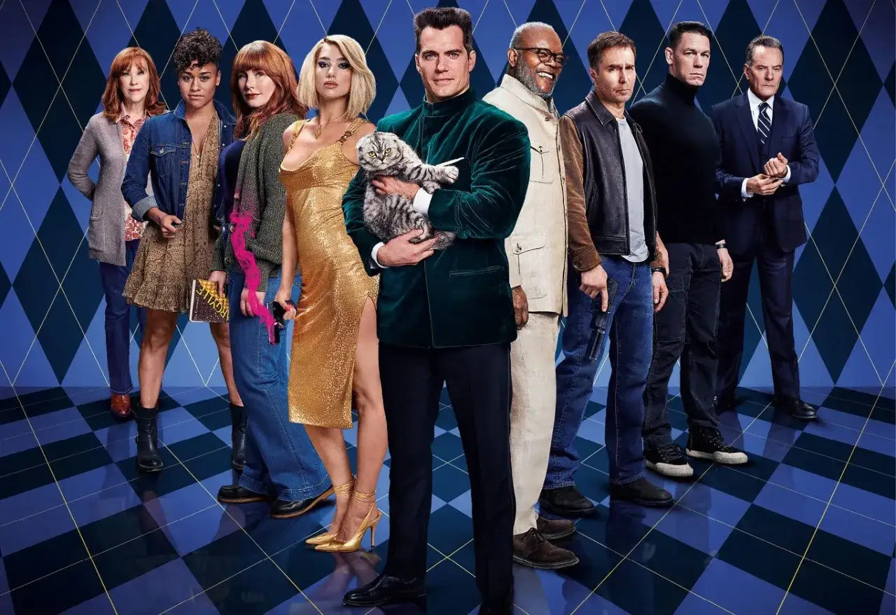 Ekipa tajnego szpiega Argylle'a, w tym on sam z kotem, gotowa na akcję.