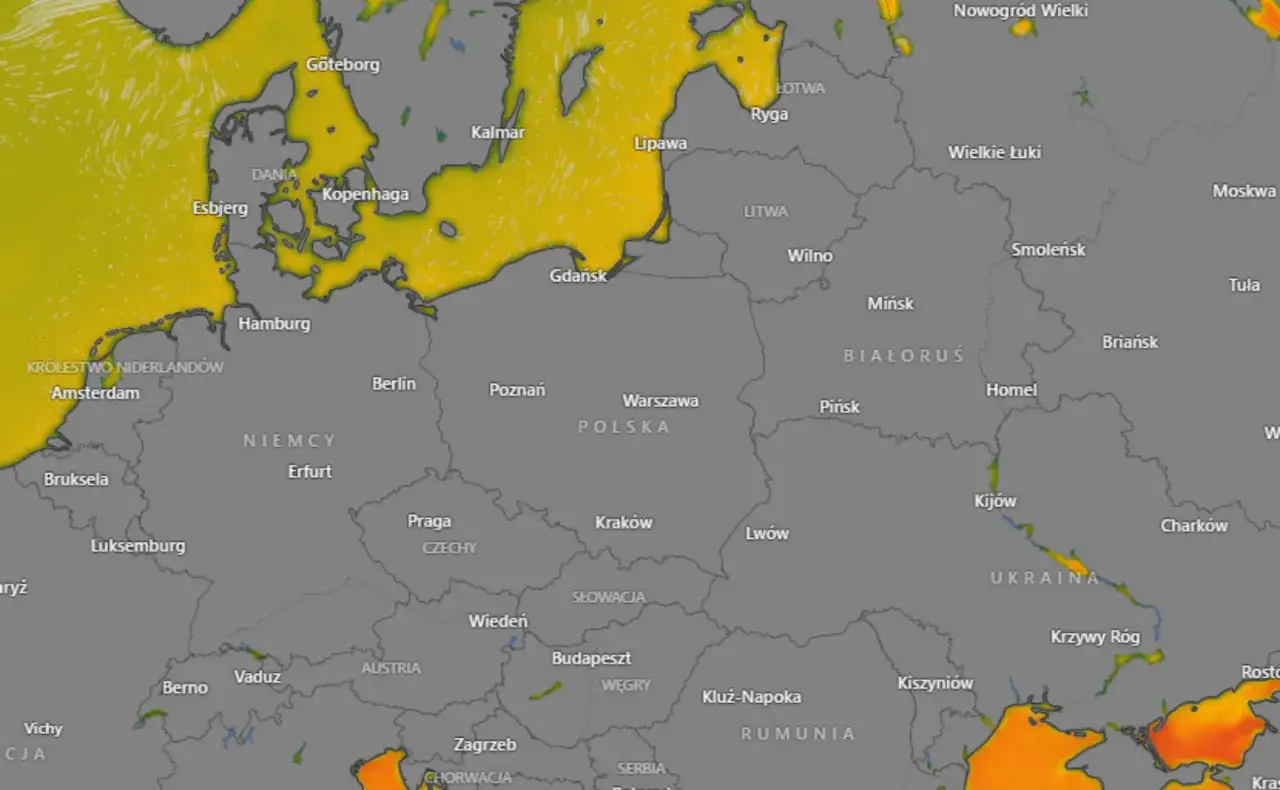 Mapa temperatury wody Bałtyku Polska