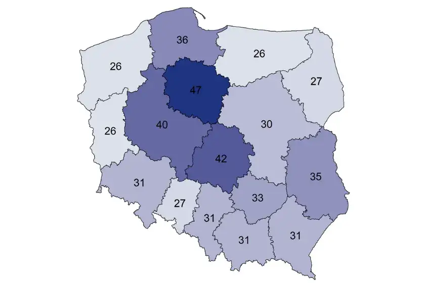 Mapa Polski statystyki depresji