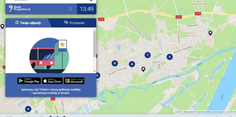 Aplikacja do śledzenia autobusu widok mapy