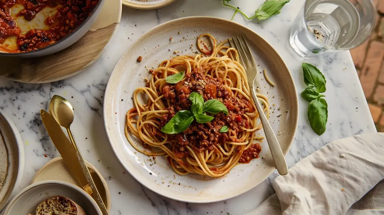 spaghetti z granulatem sojowym gotowe danie