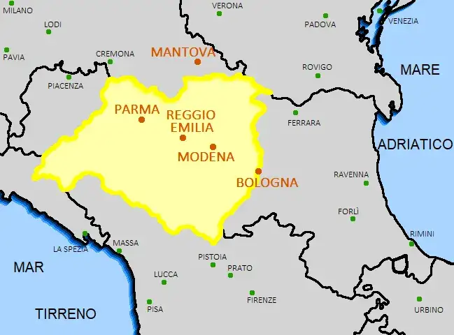 mapa region&oacute;w DOP Parmigiano Reggiano i Grana Padano