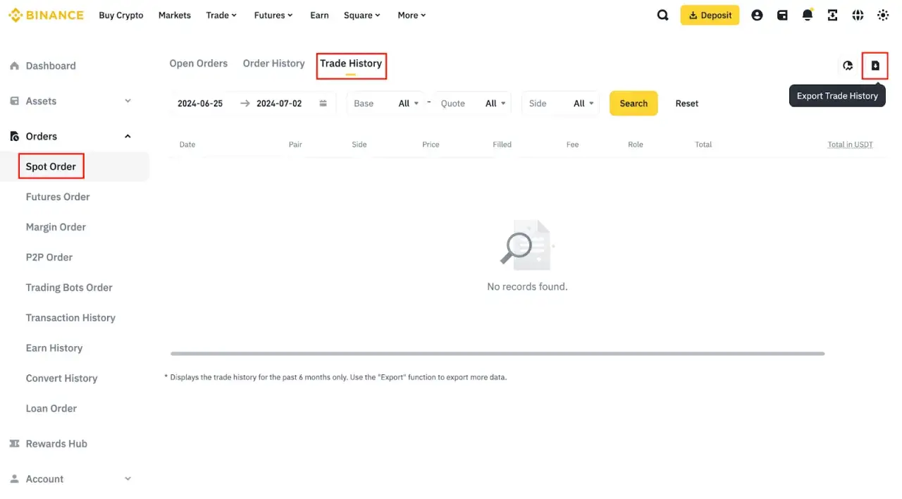 historia transakcji kryptowalutowych giełda