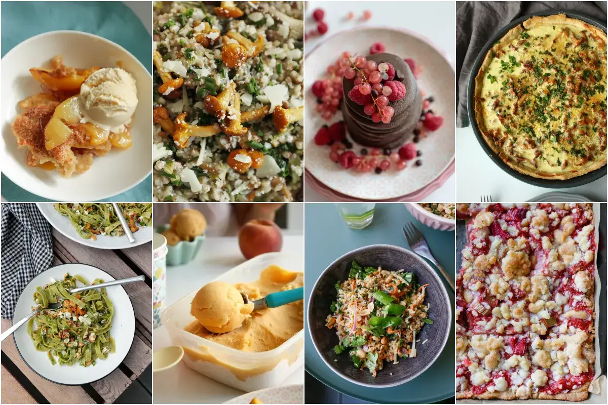 Letnie inspiracje: zapiekanka z brzoskwiniami, makaron z kurkami, naleśniki z owocami, quiche, sałatka ryżowa, ciasto z rabarbarem. Co na letni obiad?