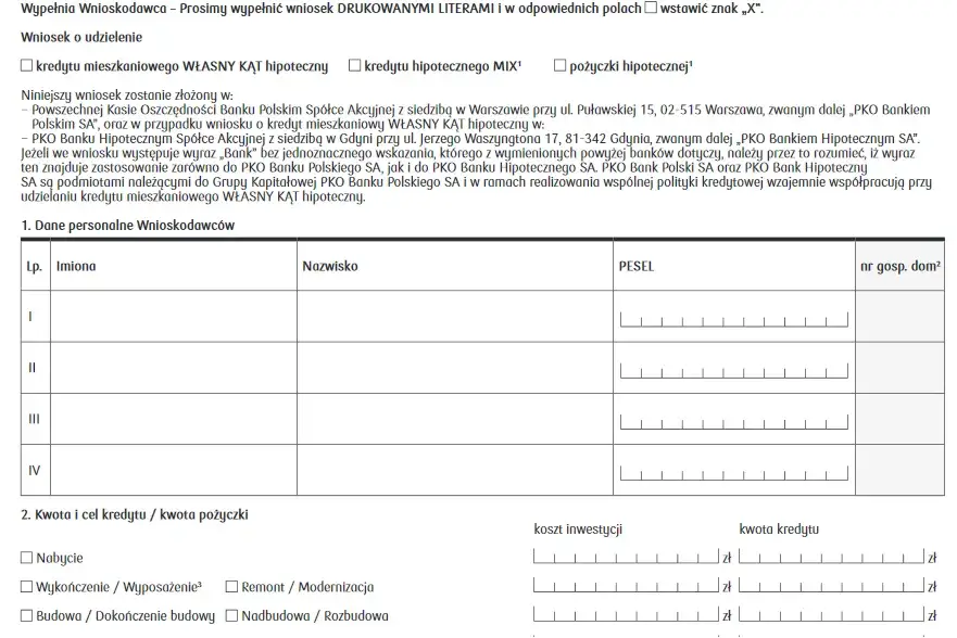 dokumenty finansowe i wniosek kredytowy