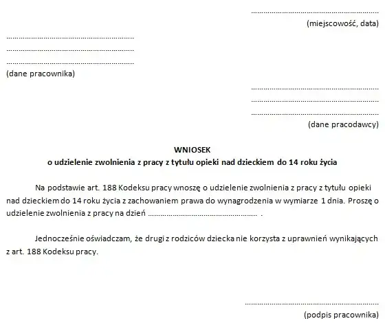 Wniosek o urlop opiekuńczy wz&oacute;r