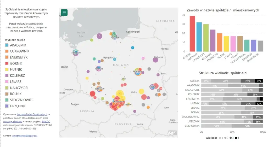 mapa spółdzielni mieszkaniowych w Polsce, regionalne zróżnicowanie