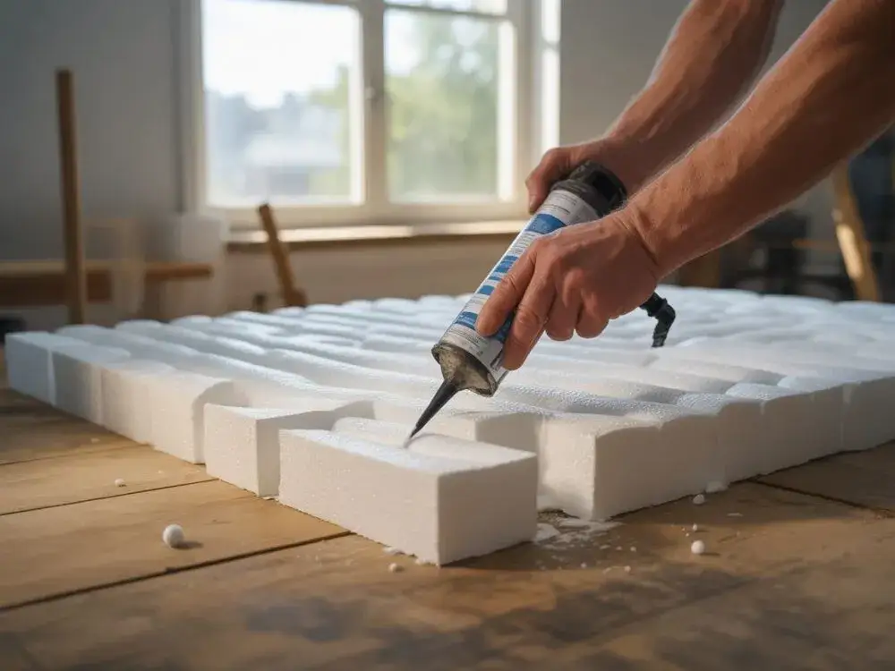 r&oacute;żne materiały do wypełniania szczelin w styropianie