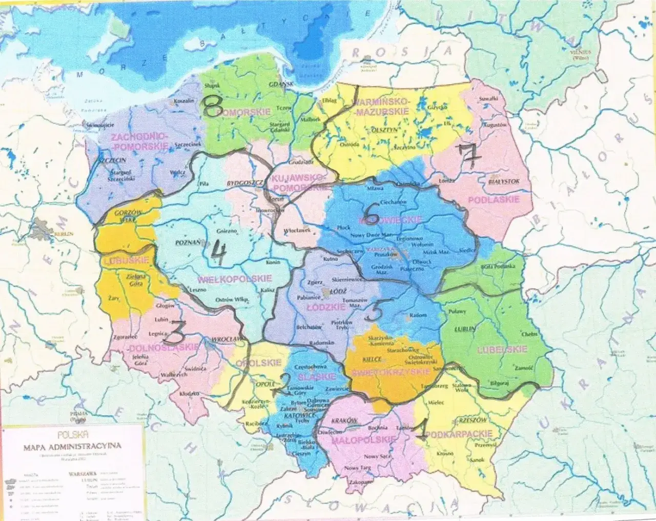 Mapa Polski z zaznaczonym Rzeszowem i Podkarpaciem