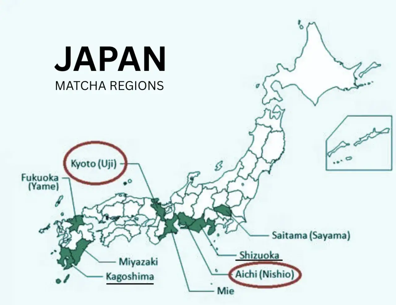 Mapa regionów uprawy matchy Japonia Uji Nishio