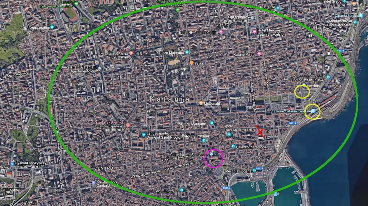 mapa turystyczna centrum Katanii