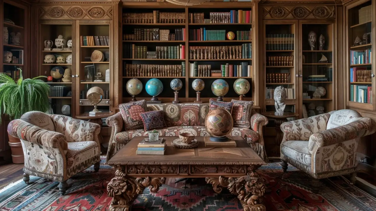 Zdjęcie Salon w stylu kolonialnym: egzotyczna aranżacja wnętrza