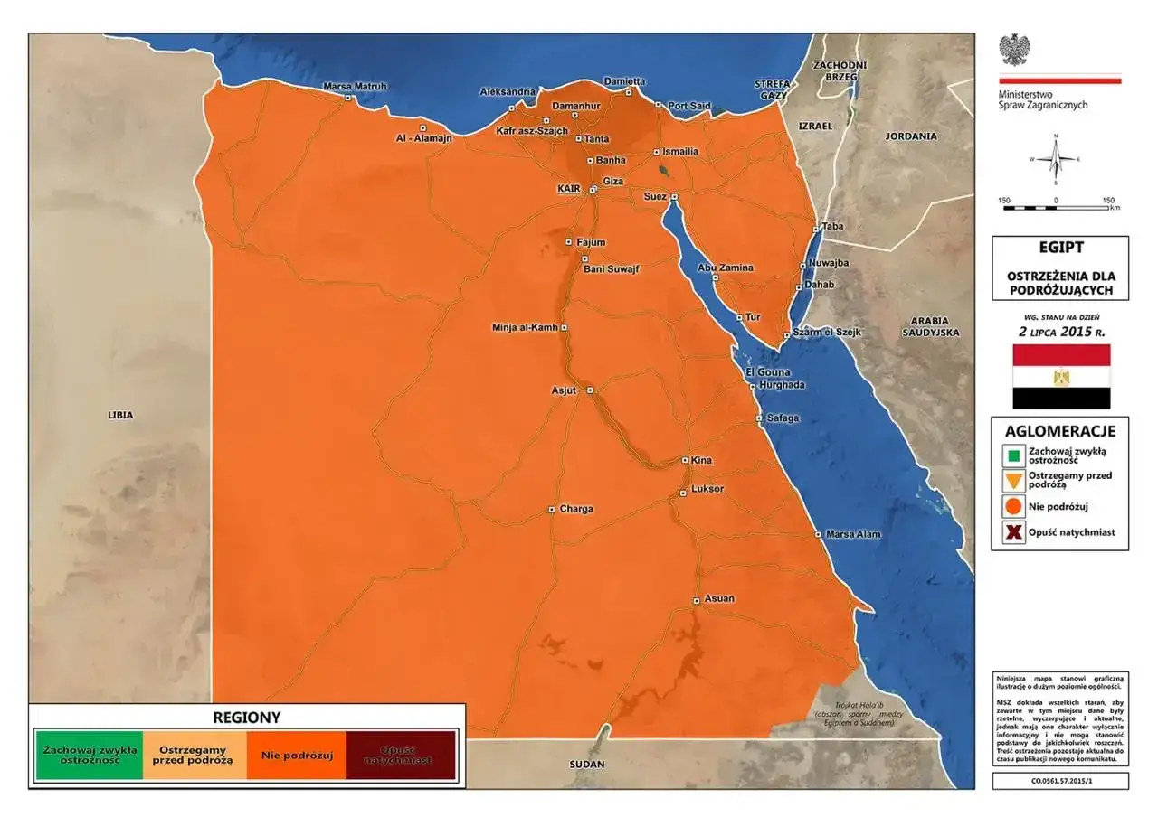 Mapa bezpieczeństwa Egipt kurorty MSZ