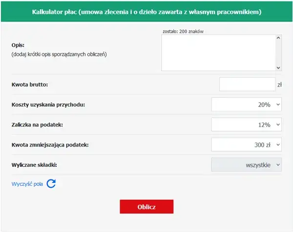 kalkulator kosztów umowy zlecenie