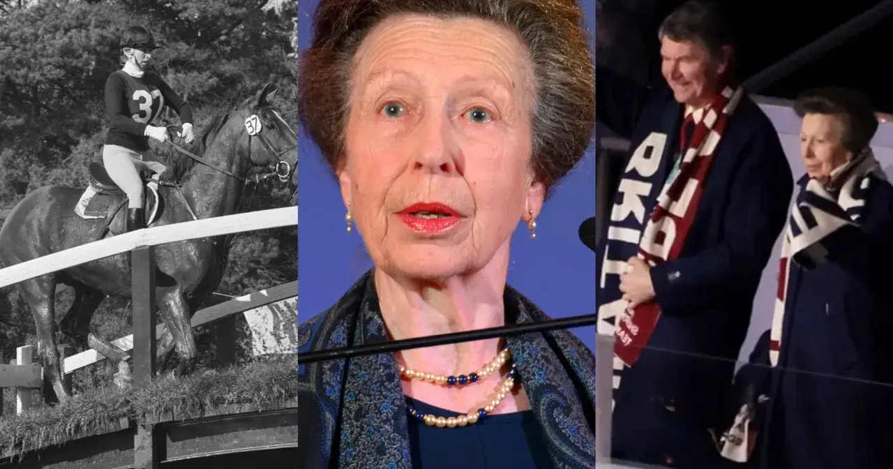 Księżniczka Anna, siostra Karola III, w młodości jeździ na koniu, a później jako starsza kobieta w perłach i na oficjalnych wydarzeniach.