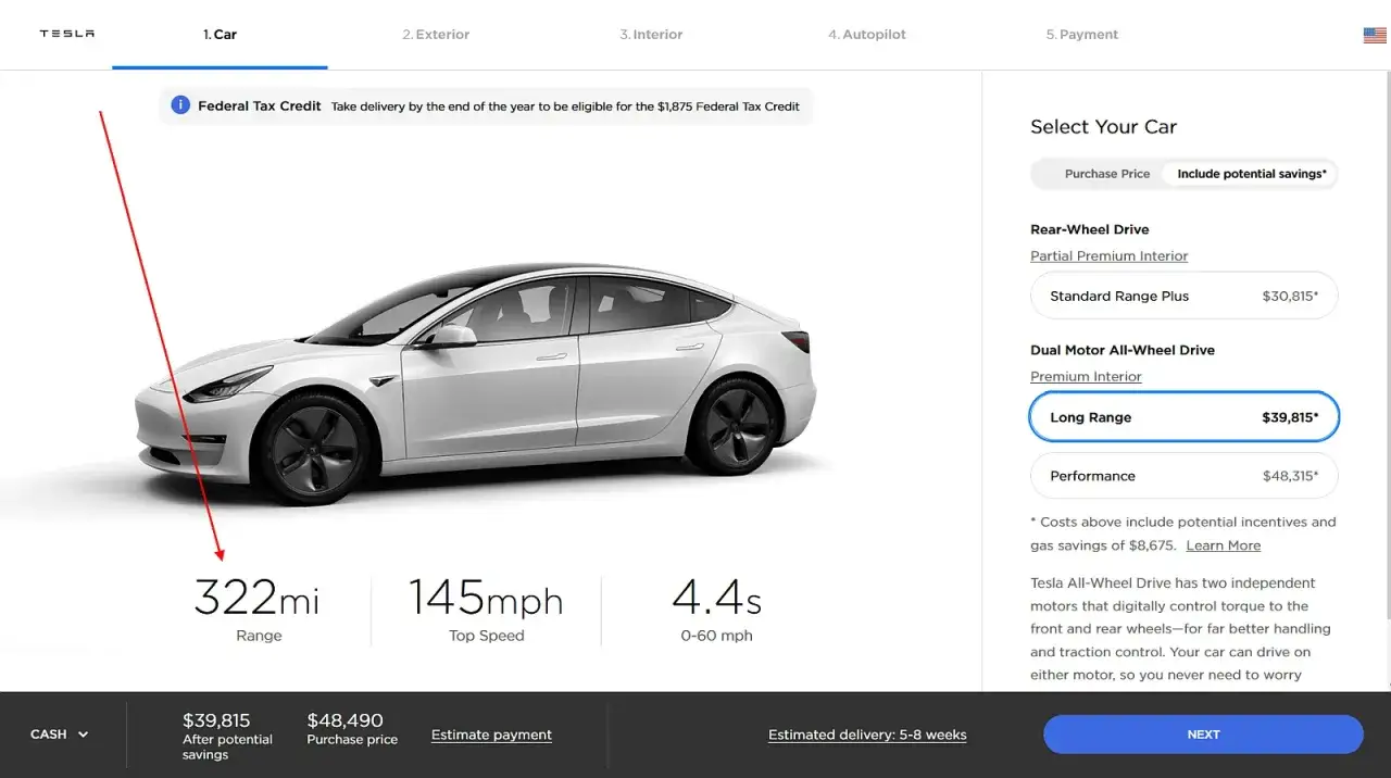 Tesla Model 3 Y S X por&oacute;wnanie zasięgu