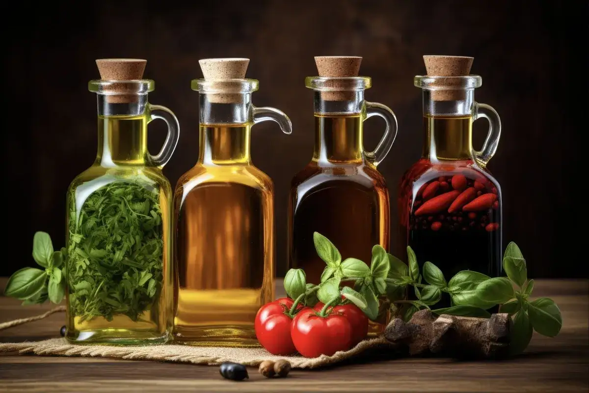 r&oacute;żne rodzaje olej&oacute;w roślinnych w butelkach