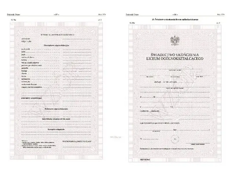 świadectwo ukończenia szkoły średniej