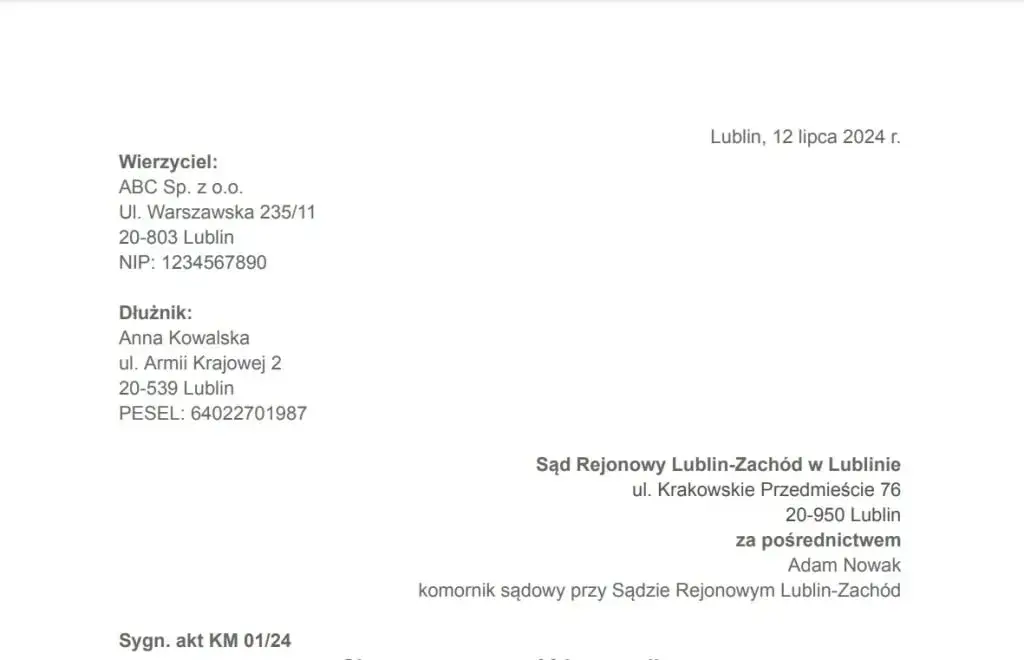 skarga na komornika odpisy, dokumenty sądowe