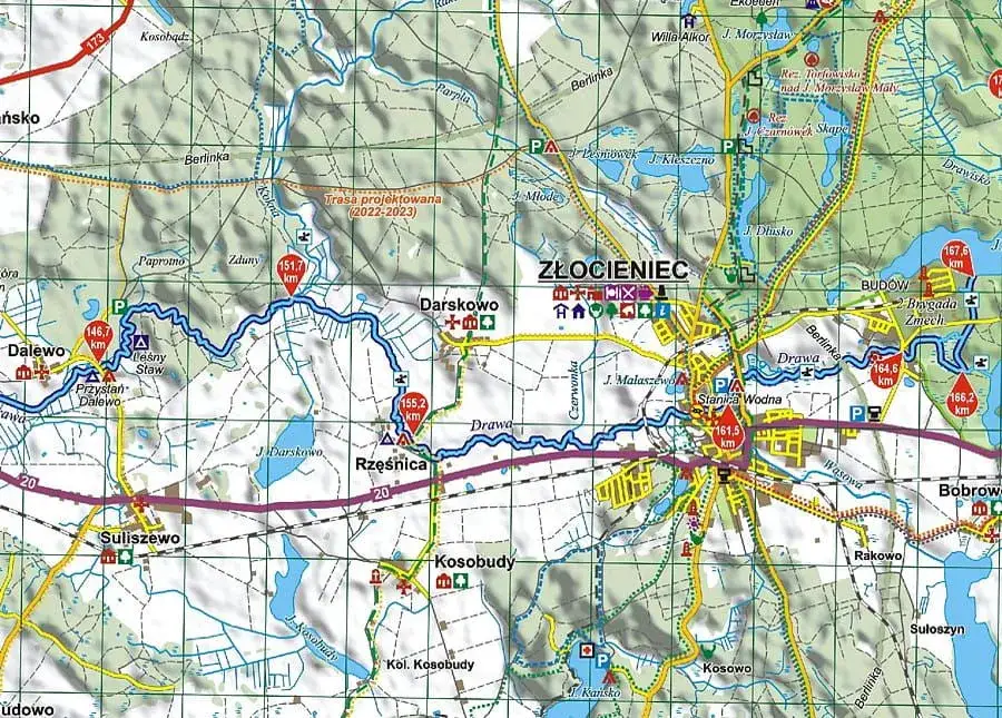 Mapa szlaku kajakowego Drawy