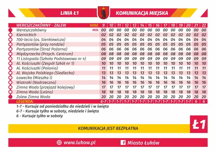 Przystanek bus&oacute;w prywatnych Łuk&oacute;w, tabliczka rozkład jazdy bus