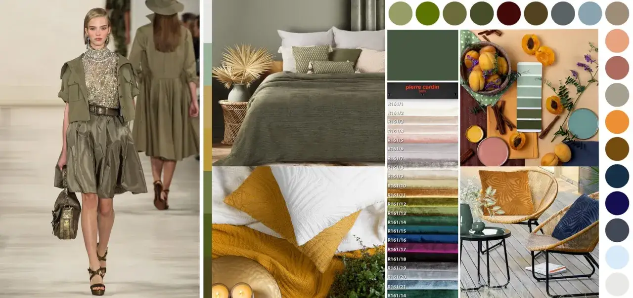 Stylizacje w kolorze khaki z granatem: od mody po wnętrza. Paleta barw inspirowana naturą i elegancją.