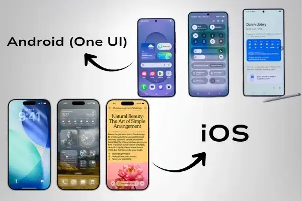 iPhone iOS vs Samsung One UI por&oacute;wnanie interfejs&oacute;w