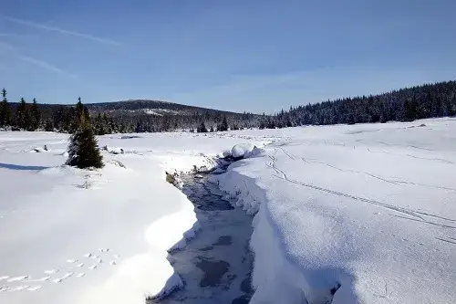 Chatka G&oacute;rzyst&oacute;w Hala Izerska zimą