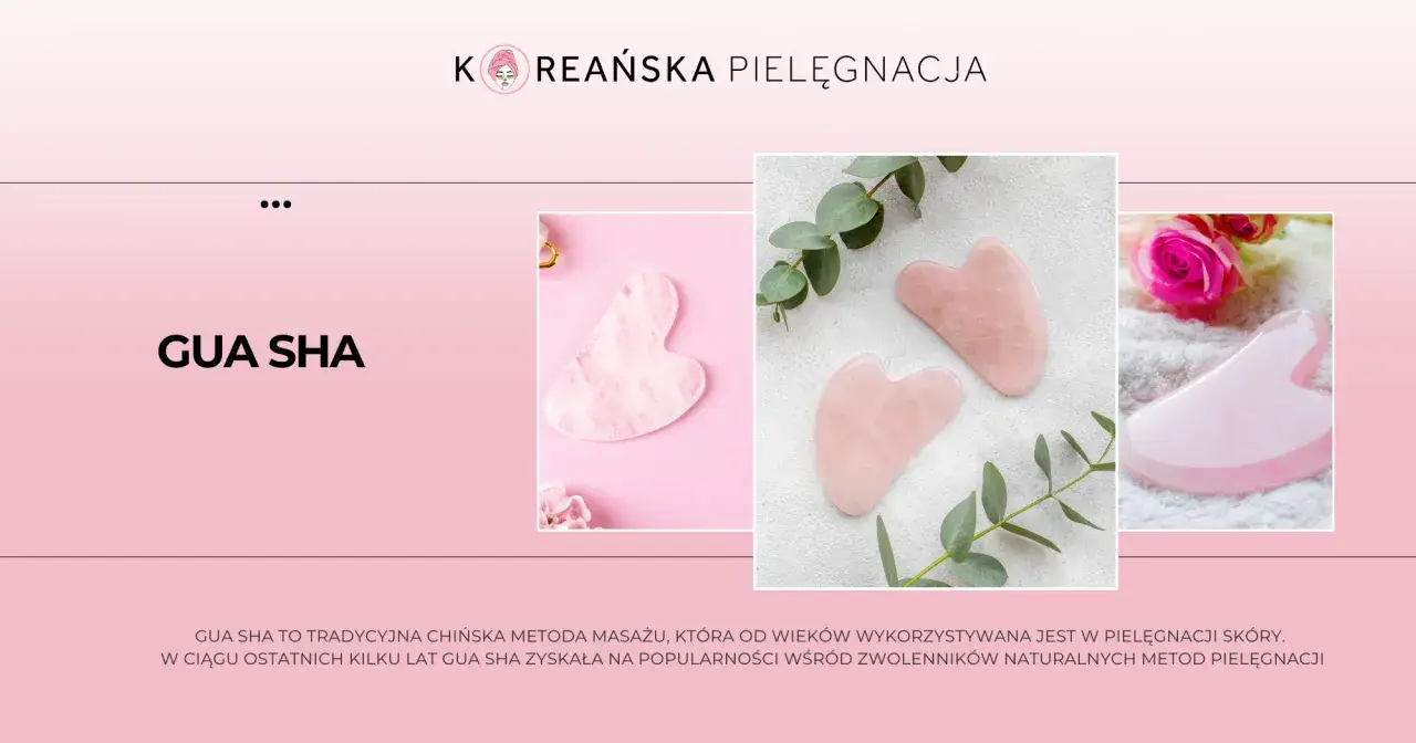 Różowe kamienie do masażu Gua Sha na tle delikatnych kwiatów i liści. Tradycyjna chińska metoda pielęgnacji skóry.