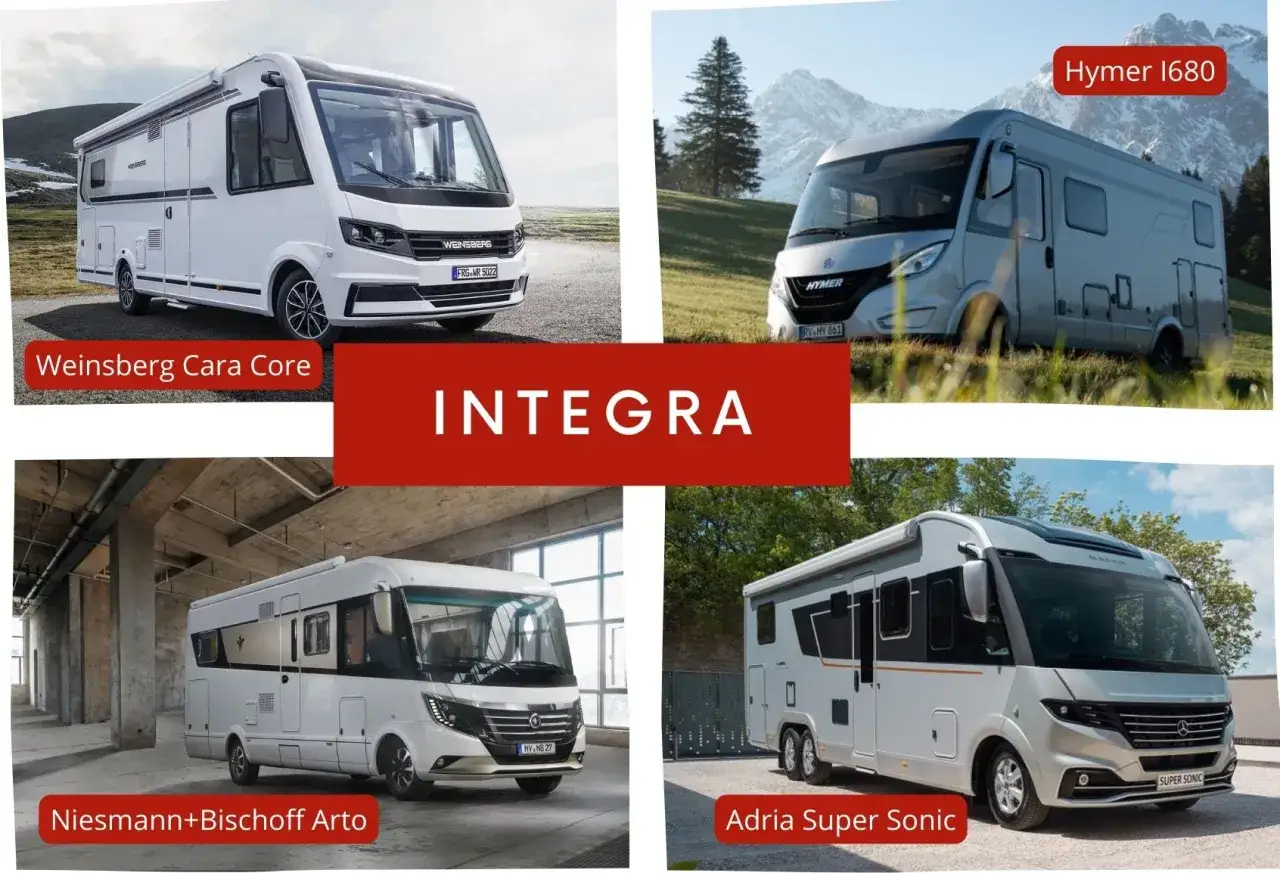 R&oacute;żne rodzaje kamper&oacute;w: Weinsberg Cara Core, Hymer 1680, Niesmann+Bischoff Arto, Adria Super Sonic.