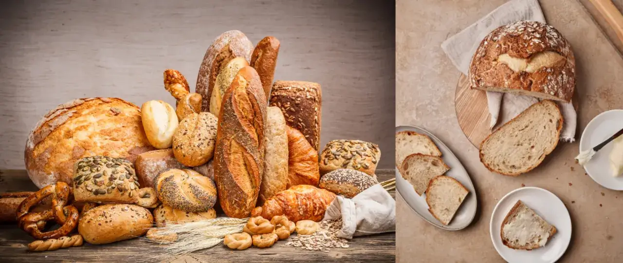 Obfitość pieczywa: bochenki, bułki, precle i croissanty. Tyle chleba na 20 osób to z pewnością wystarczająco!