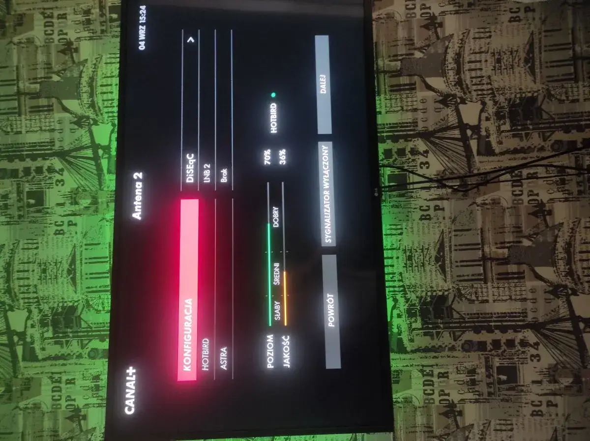 Brak sygnału satelitarnego - ekran TV