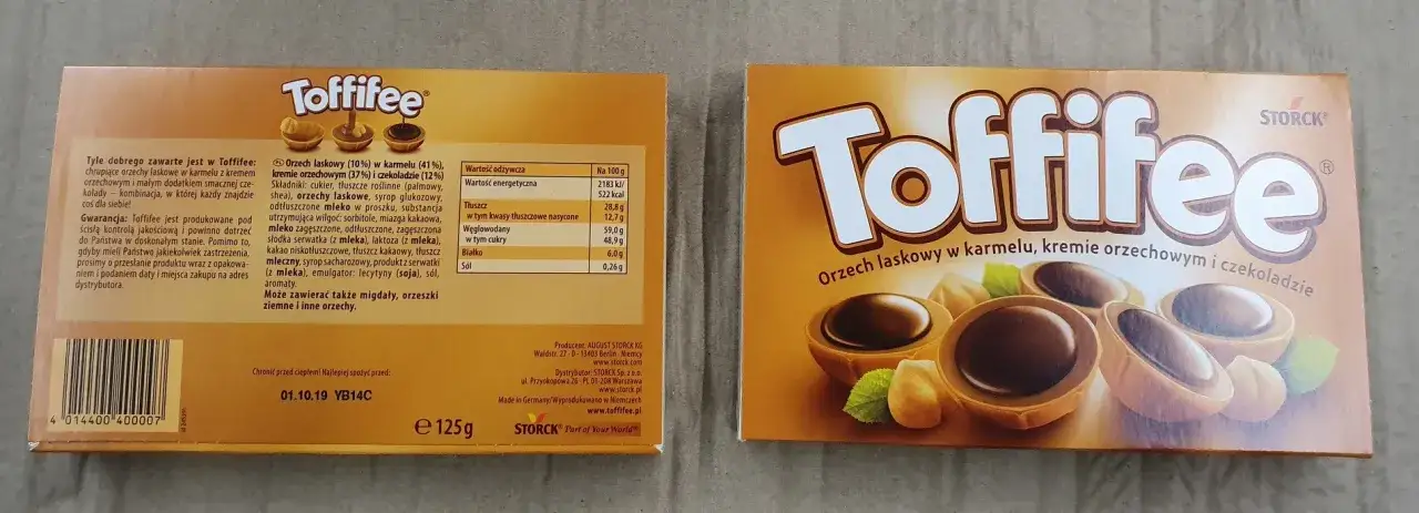Składniki Toffifee etykieta