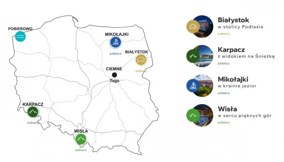 Mapa lokalizacji hoteli Gołębiewski w Polsce