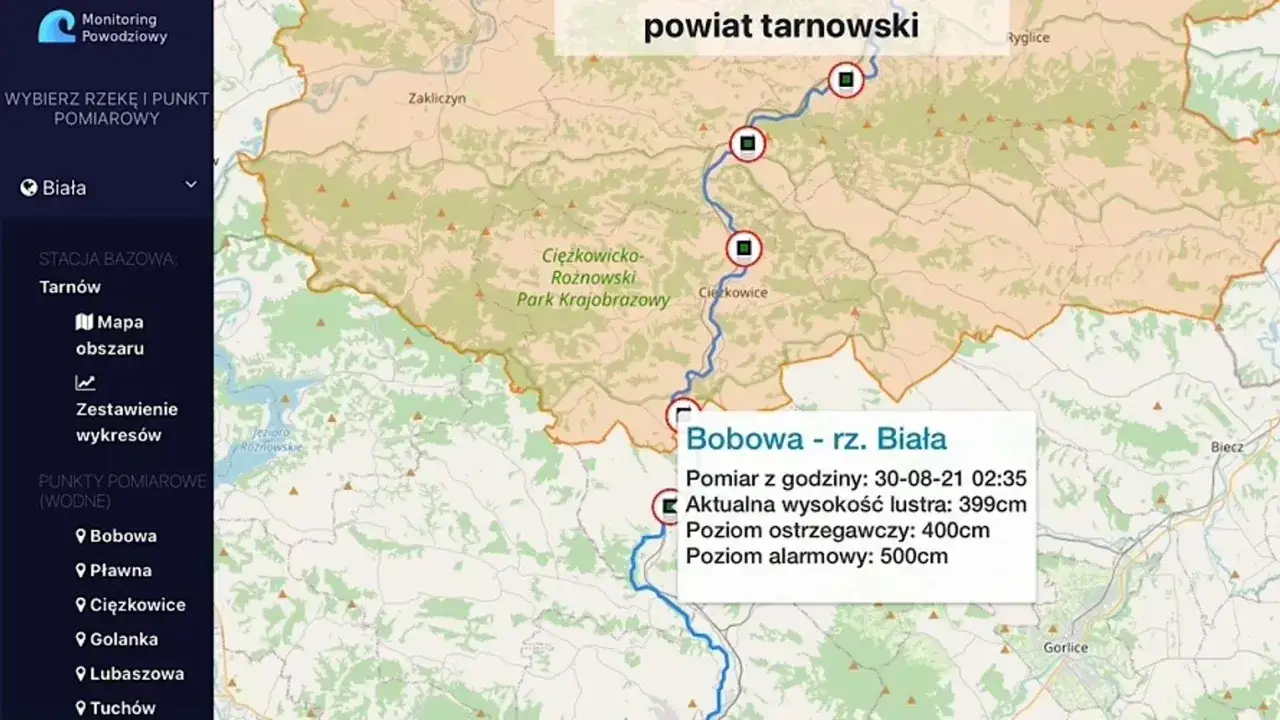 Biała Tarnowska rzeka Tarn&oacute;w mapa bulwary