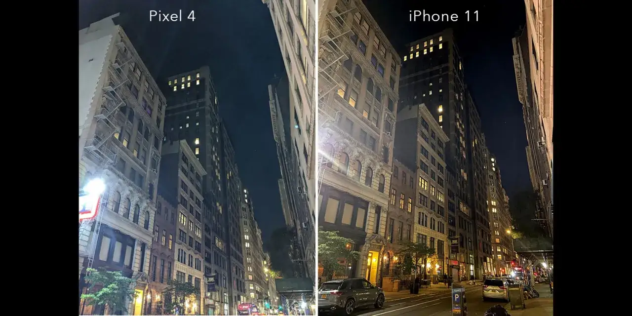 smartphone night mode photo comparison city street