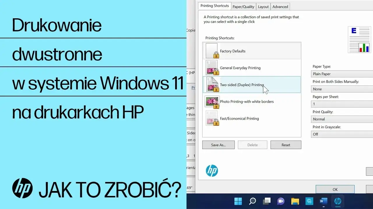Ustawienia drukowania dwustronnego w Windows
