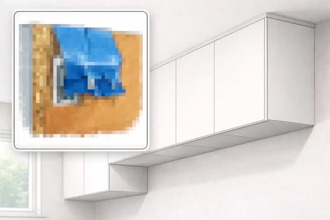 Instrukcja: jak zamontować szafki na listwie montażowej. Widok zbliżenia na mocowanie szafek kuchennych.