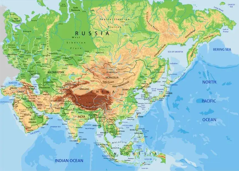 Mapa Himalaj&oacute;w z nazwami kraj&oacute;w