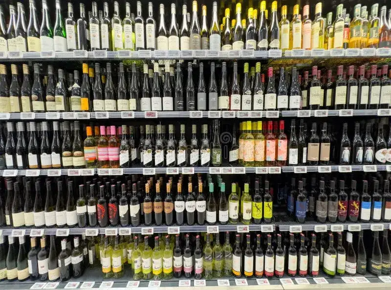 p&oacute;łka z winami w sklepie z alkoholem