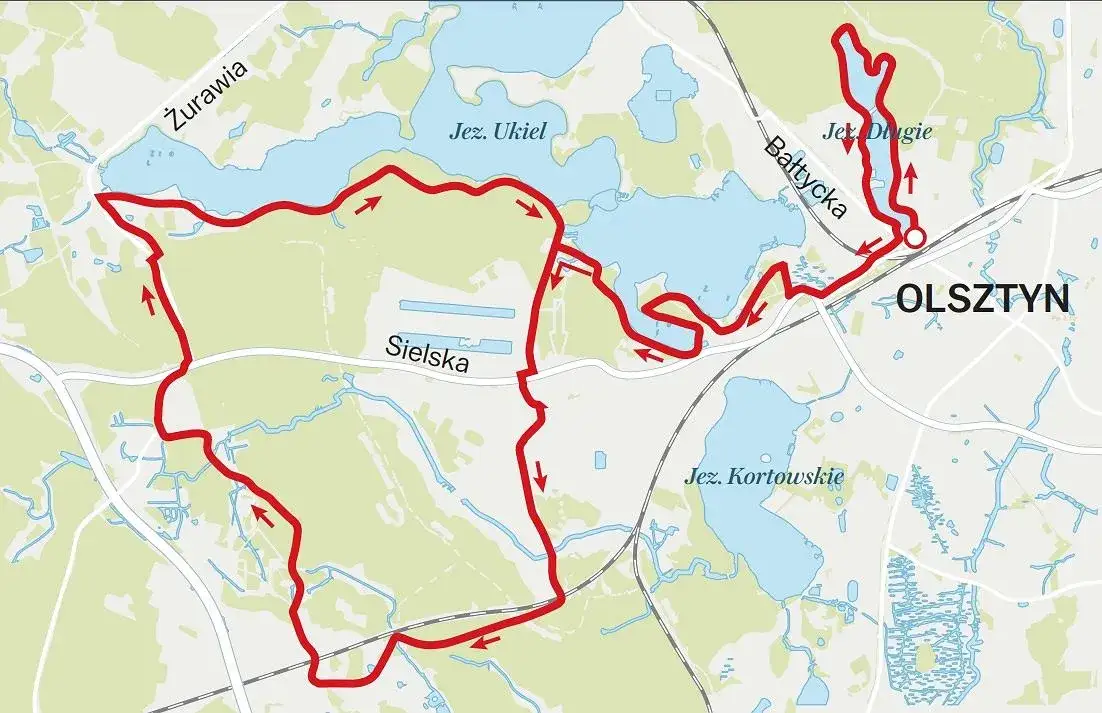 Mapa tras rowerowych Olsztyn jeziora Ukiel Długie